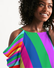 Load image into Gallery viewer, Rainbow Stripe Open Shoulder A-Line Dress
